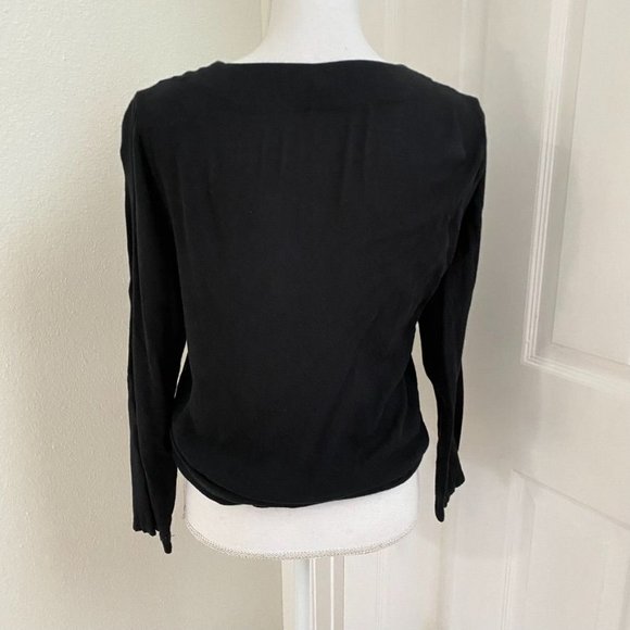 Silence + Noise Tie Front Textured Top Long Sleeve Sz Lg Black - Picture 4 of 7